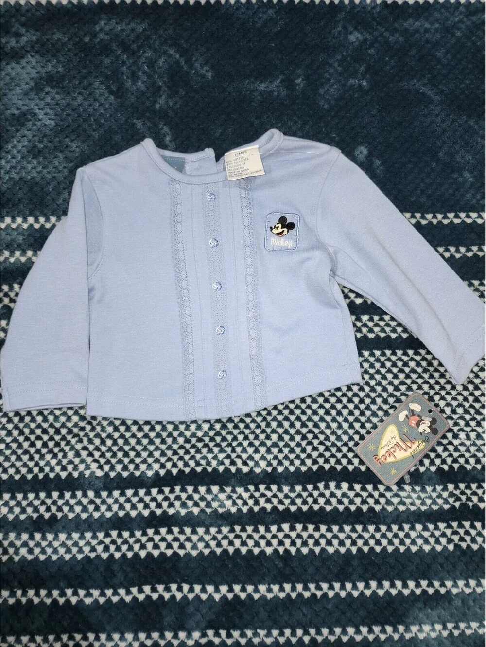 Vintage Baby light blue Disney baby boy Mickey Mouse long-sleeve shirt
